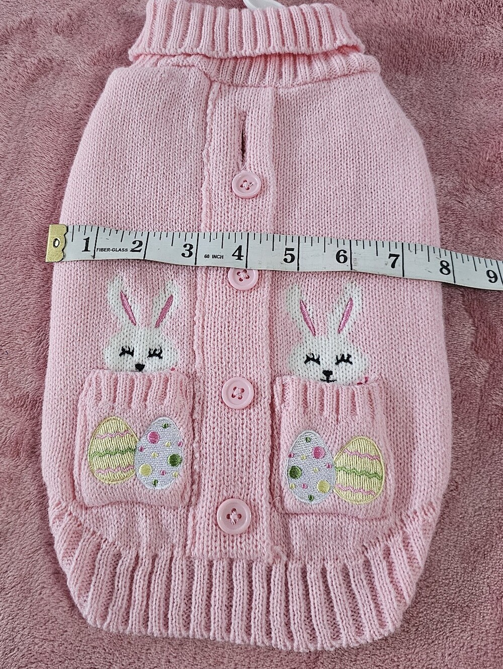 NWOT XS/S Dog Sweater Cardigan w/embroidered Bunny with Egg Pockets - Picture 6 of 7